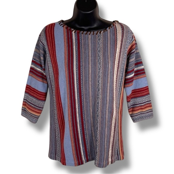 Petite Medium Chaps Multicolored Striped 3/4 Sleeve Top Boho Western Southwest - Picture 1 of 12